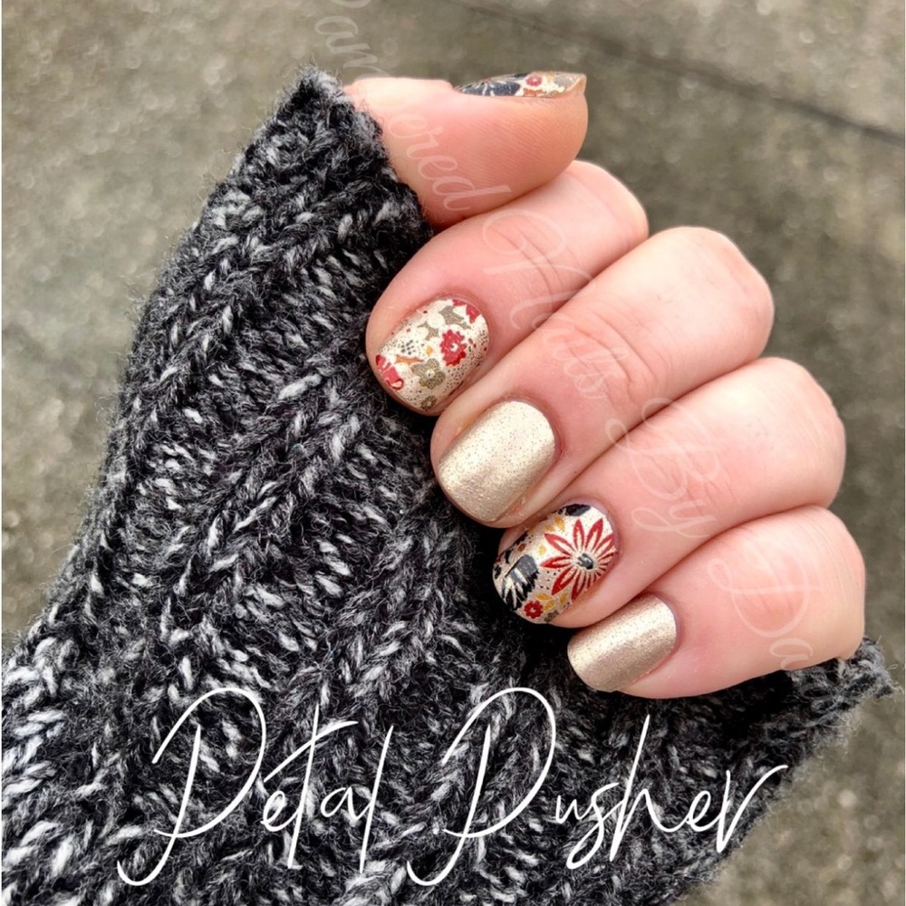*Retired, HTF* Color Street: Petal Pusher | Gold Floral Metallic Blue Red Fall - Picture 1 of 9